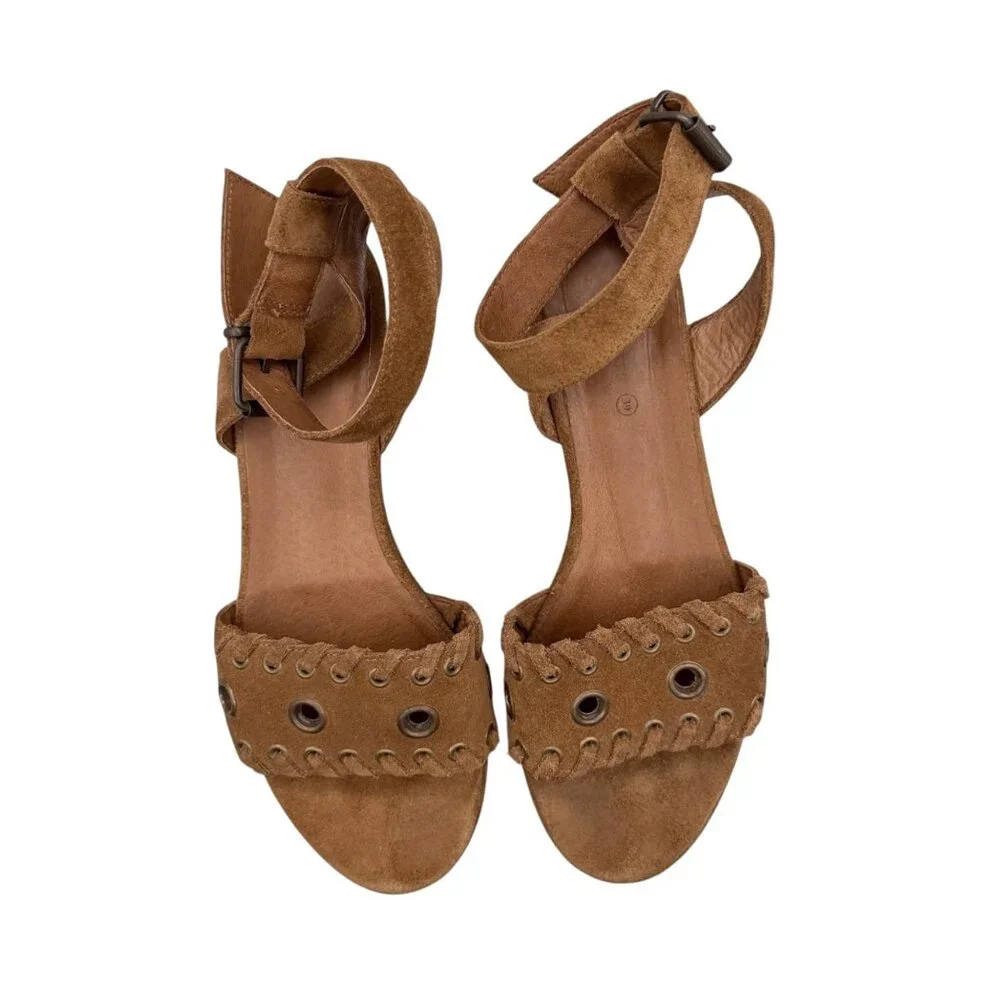 AllSaints Brown Suede Yuki Boho Wooden Platform Sandals (EU 39)